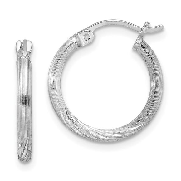 2mm, Satin, Diamond Cut Sterling Silver Hoops - 17mm (5/8 Inch) - Picture 1 of 5